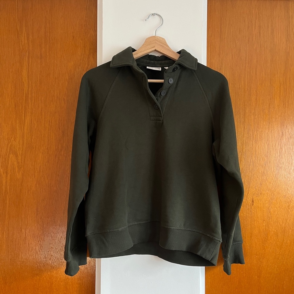 Frank and Oak Green Collared Pullover Sweatshirt